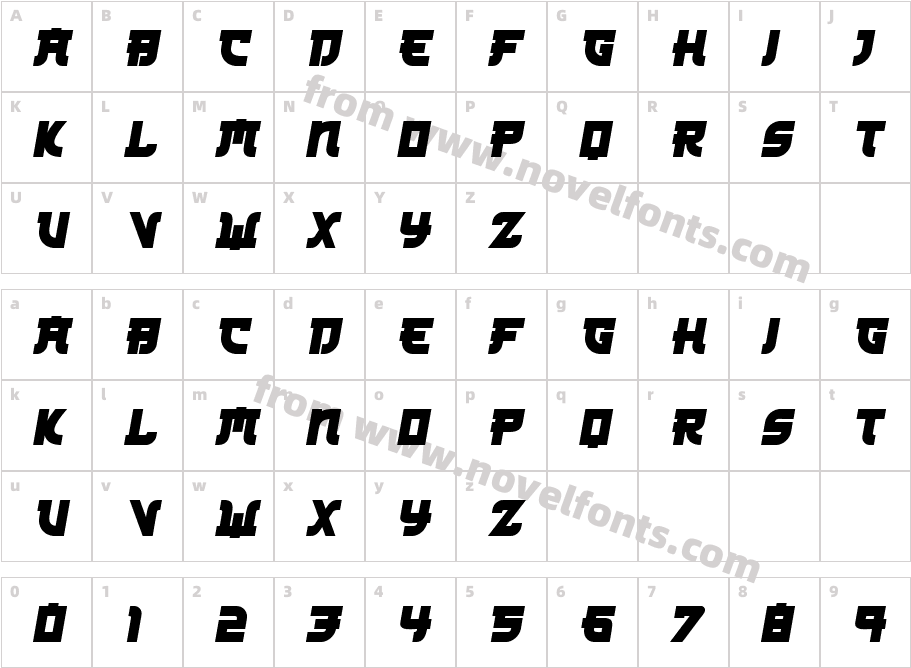 Kamikaze ItalicCharacter Map