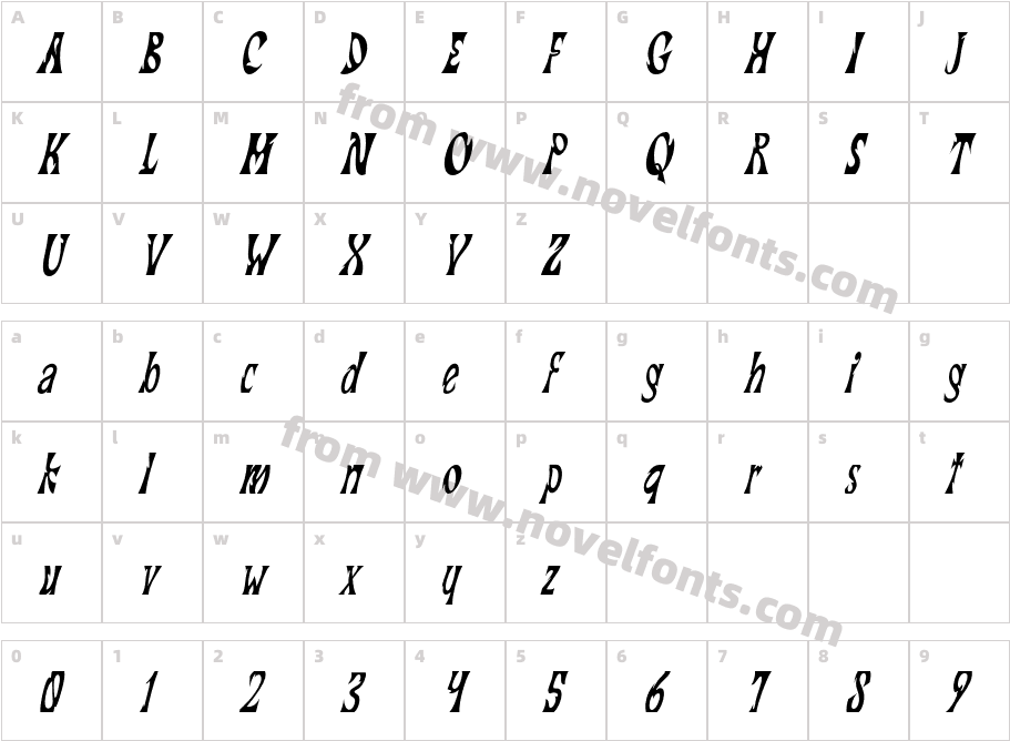 Kataleya Condensed ItalicCharacter Map