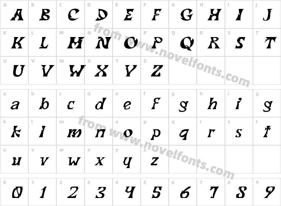 Kataleya Expanded ItalicCharacter Map