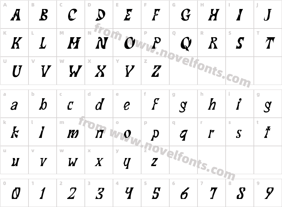 Kataleya Regular ItalicCharacter Map