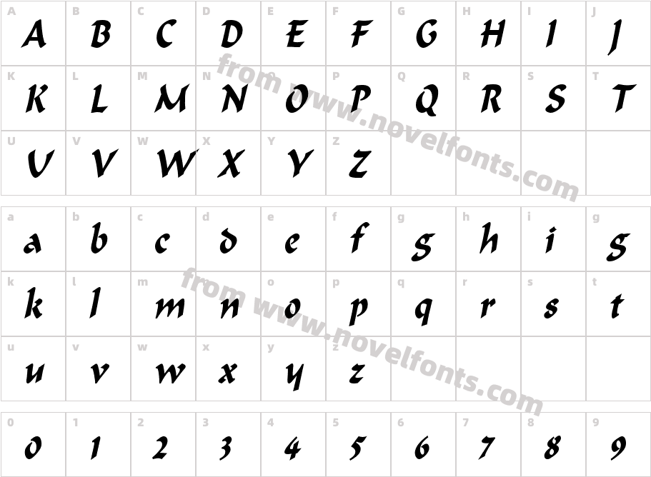 Marlin Condensed BoldItalicCharacter Map