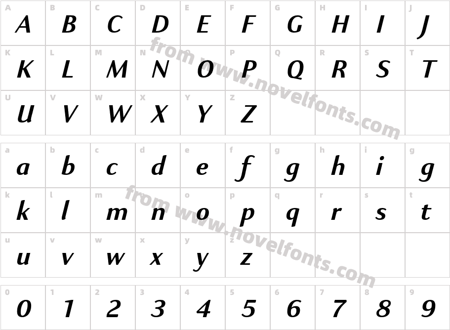 Kigelia Adlam Bold ItalicCharacter Map