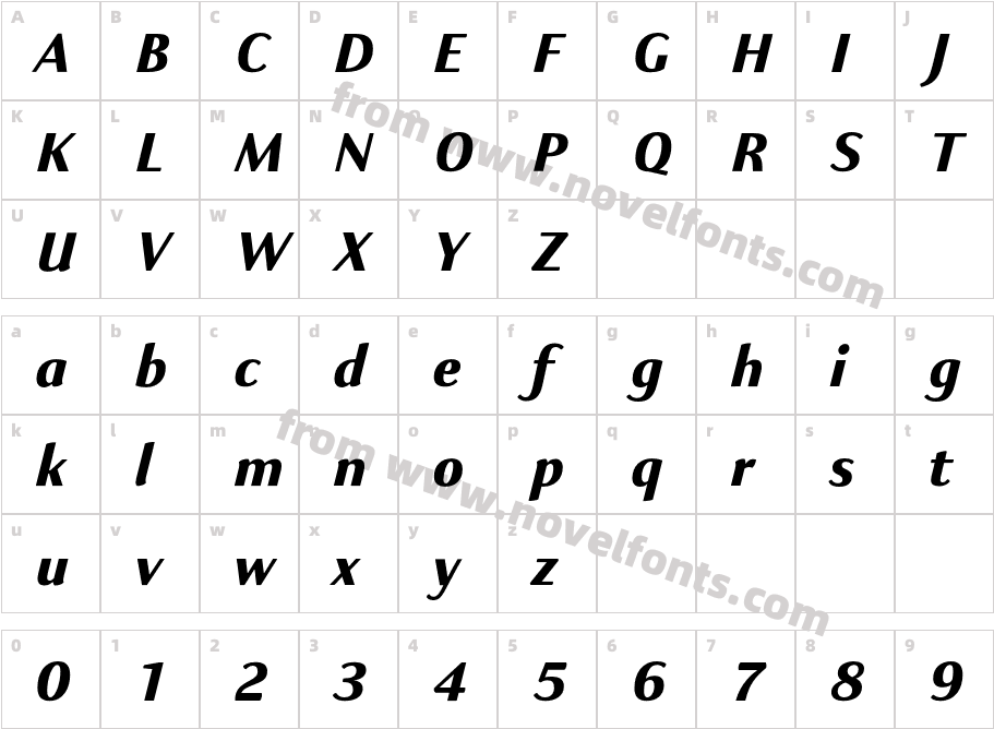 Kigelia LGC Extrabold ItalicCharacter Map