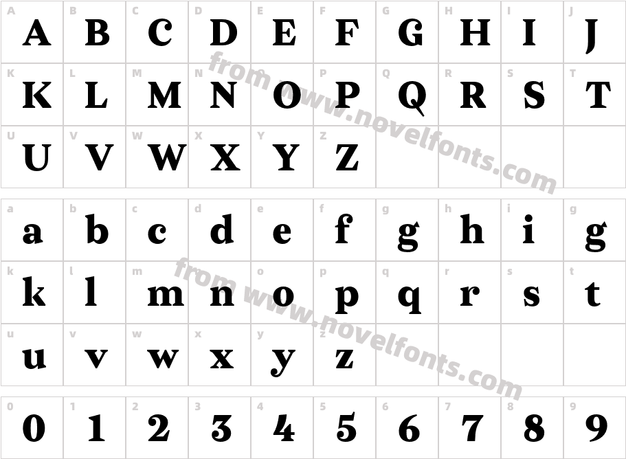 Kisba Nova Text W05 BlackCharacter Map