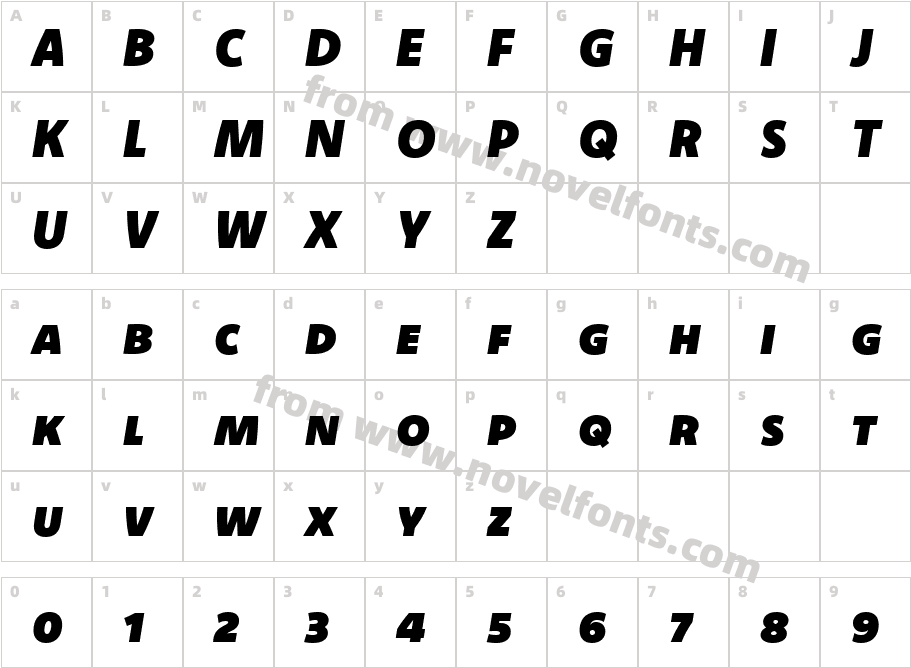 Komet Black SC ItalicCharacter Map