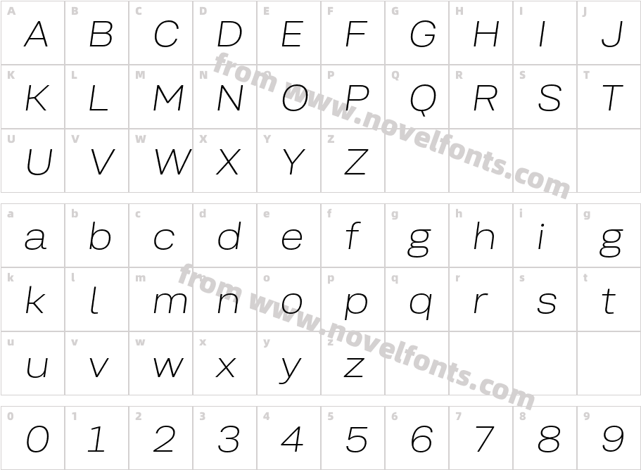 Kommon Grotesk Ext Extra Light ItCharacter Map