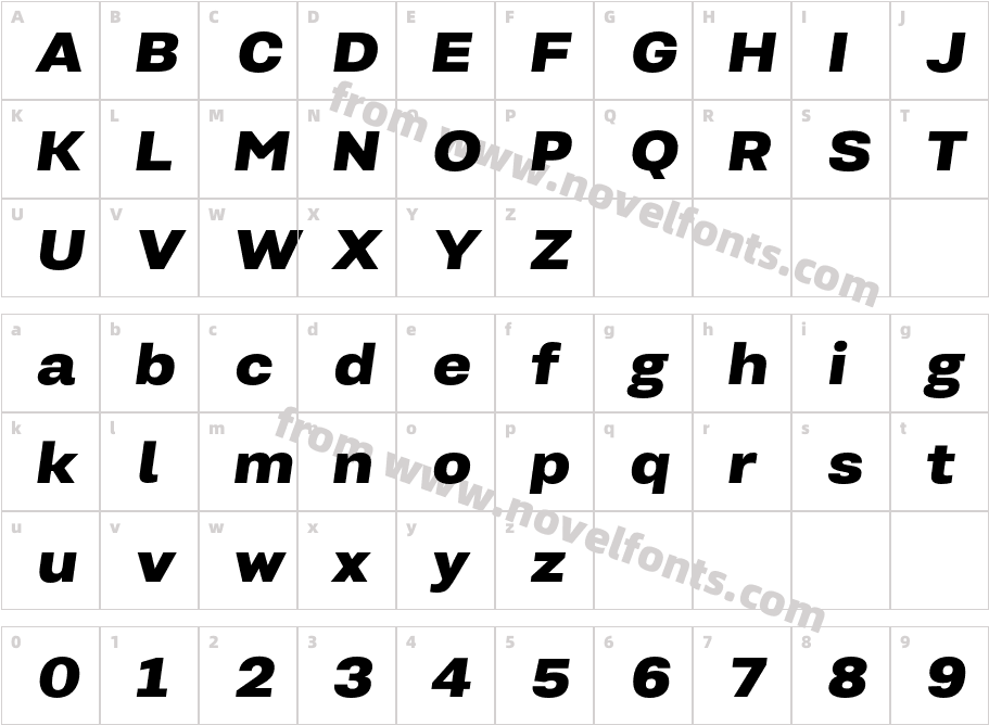 Kommon Grotesk Ext Heavy ItCharacter Map