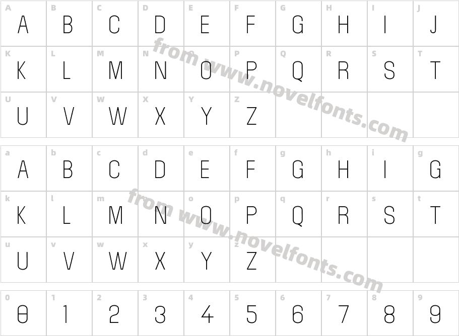 Kontesa Typeface ThinCharacter Map
