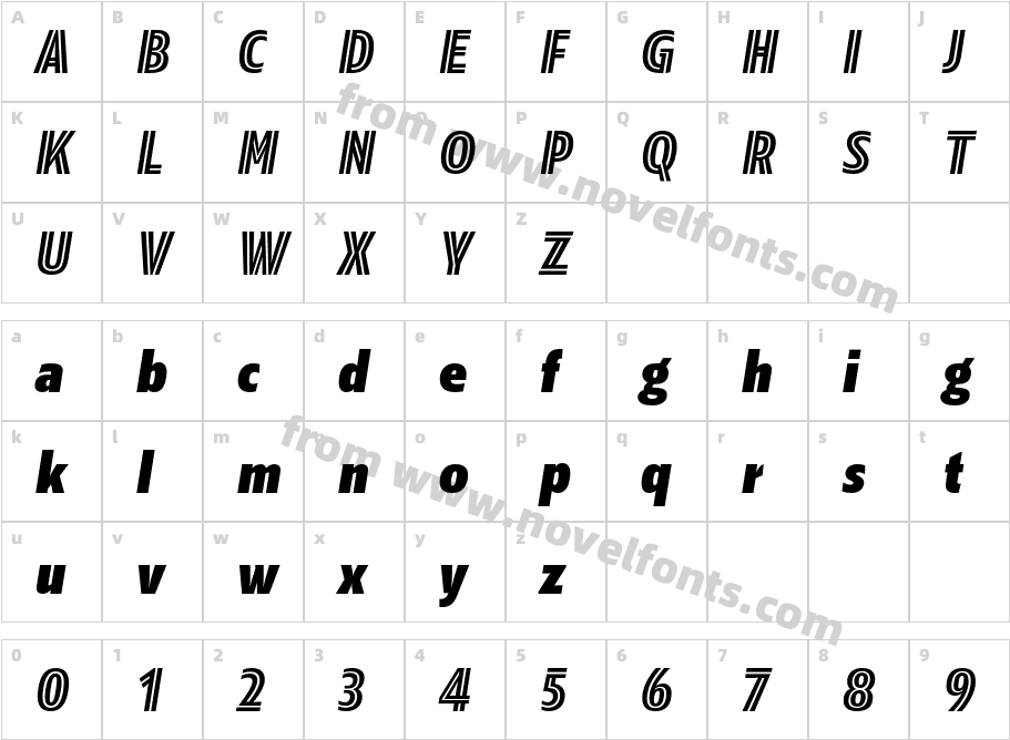 Kranto Cond Black Normal Italic InlineCharacter Map