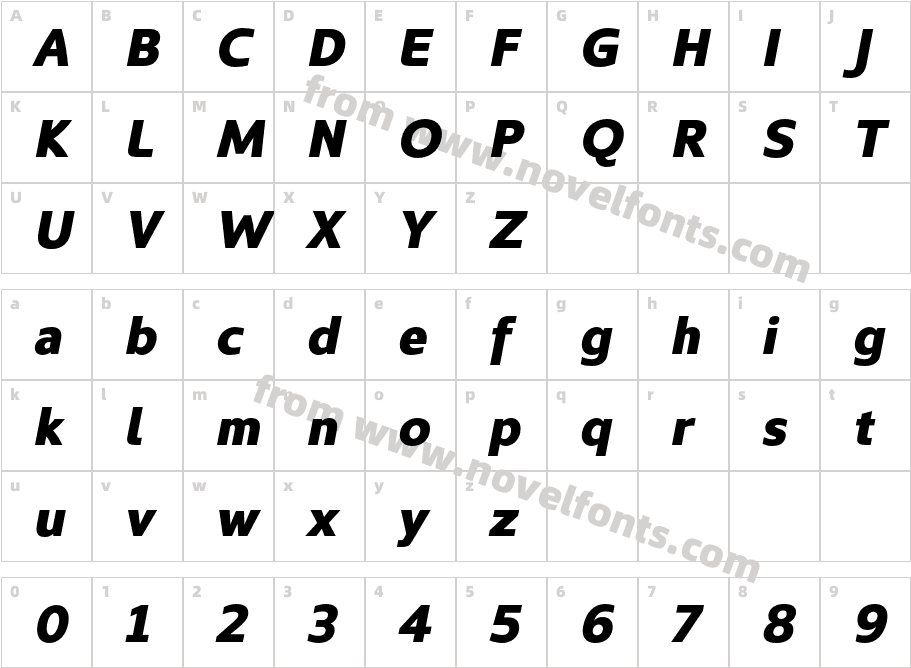 Kyrial Sans Pro Black ItalicCharacter Map