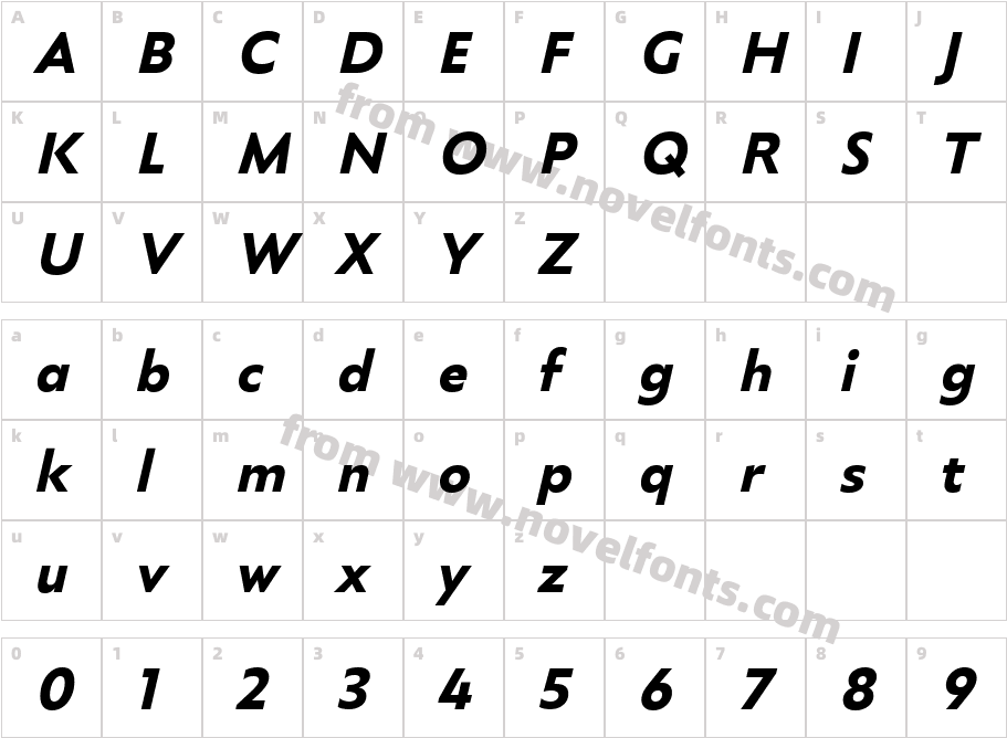 LC Trinidad Ultra Bold ObliqueCharacter Map