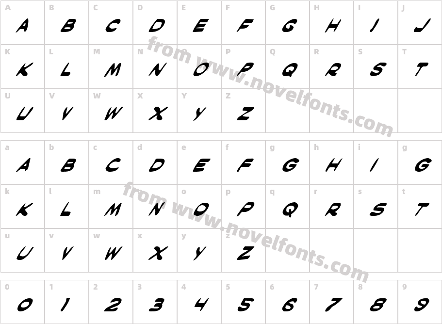 Masked Marvel ItalicCharacter Map