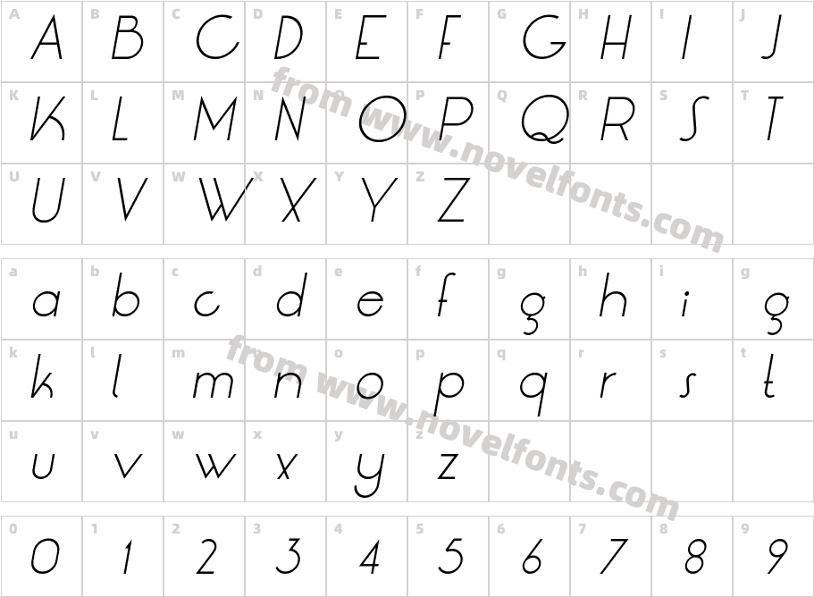 LT Oksana Light ItalicCharacter Map