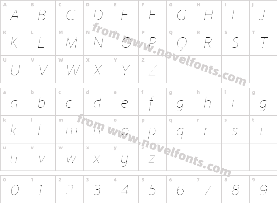 LT Streak Thin ItalicCharacter Map