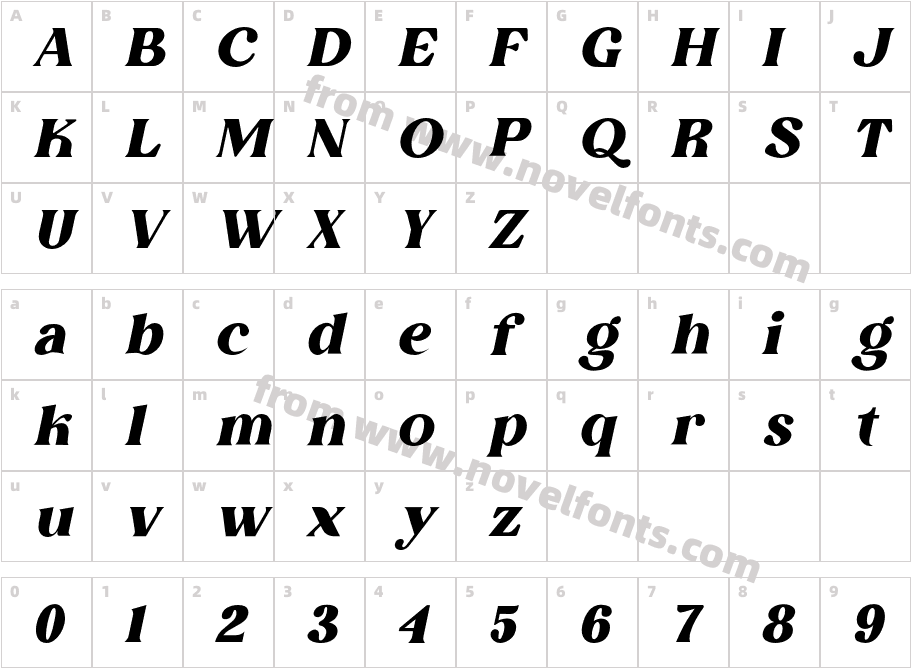 Mastji ItalicCharacter Map