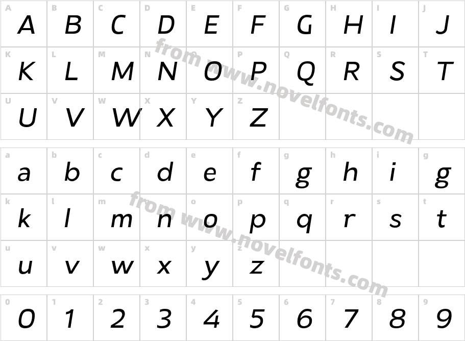 Laire Sans Medium ObliqueCharacter Map