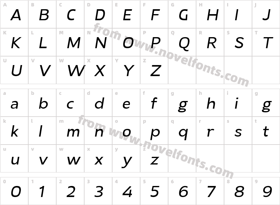 Laire Sans Medium ObliqueCharacter Map