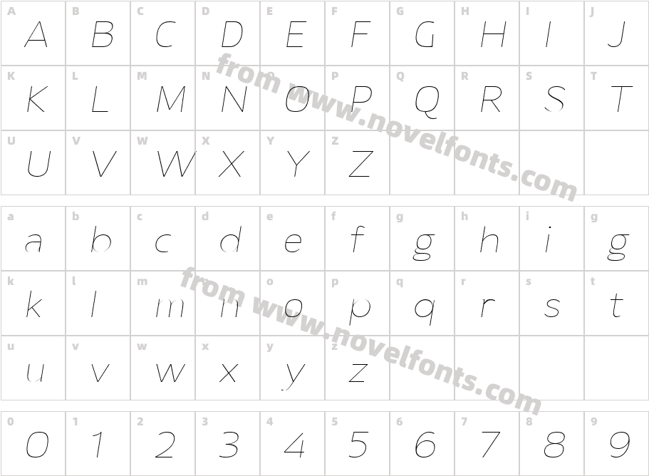 Laire Sans Thin ObliqueCharacter Map