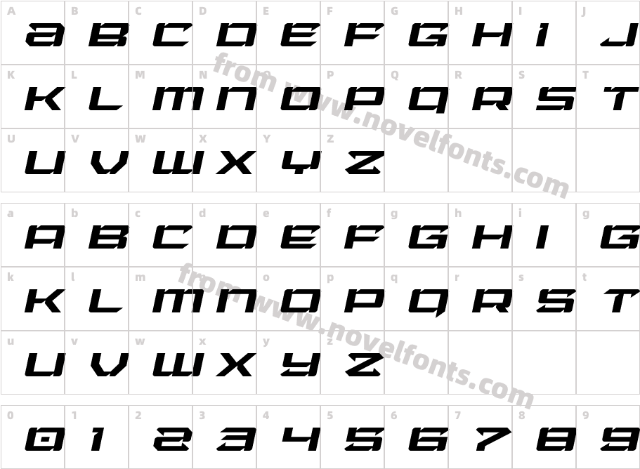 Laser Wolf Expanded ItalicCharacter Map