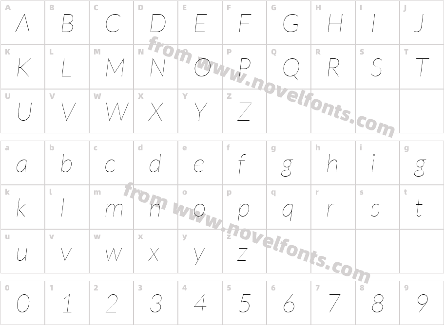 Lato Hairline ItalicCharacter Map