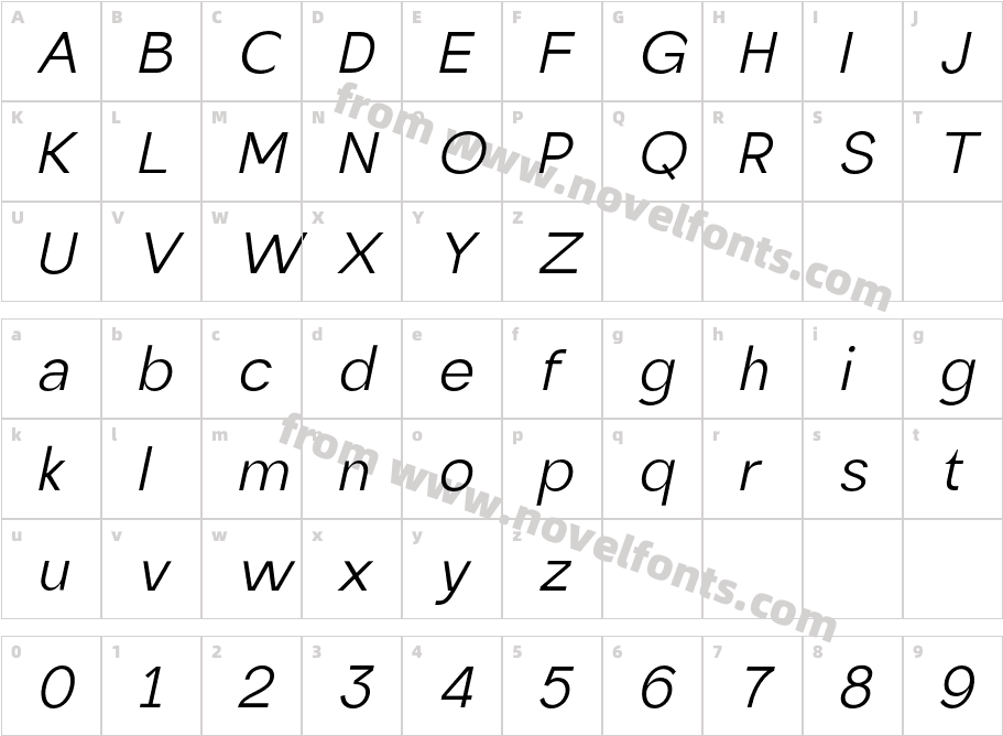 Latom Grotesque ItalicCharacter Map