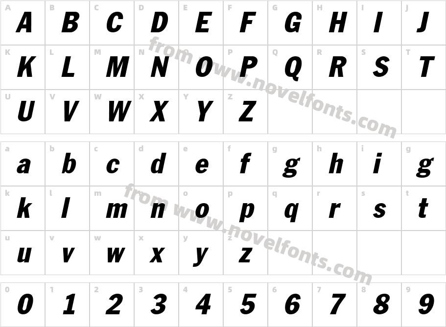 Library Gothic Heavy ItalicSWFTECharacter Map