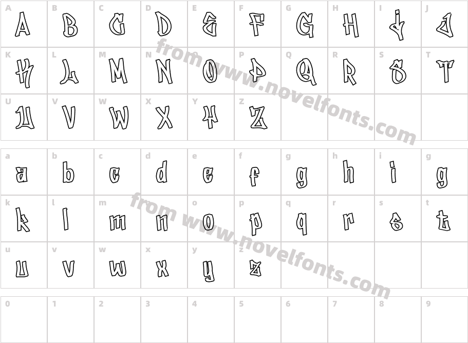 Lickos Graffiti OutlineCharacter Map