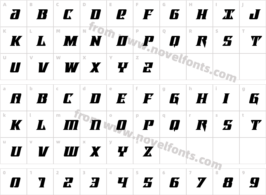Lifeforce ItalicCharacter Map