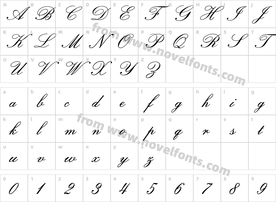 Loren Blake Script RegularCharacter Map