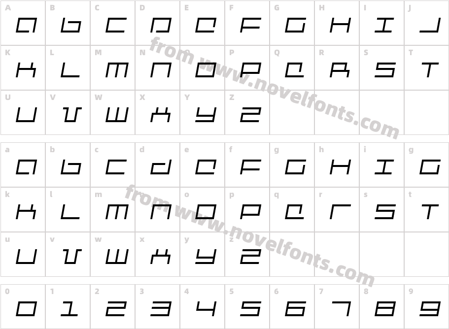 Mechanic ItalicCharacter Map