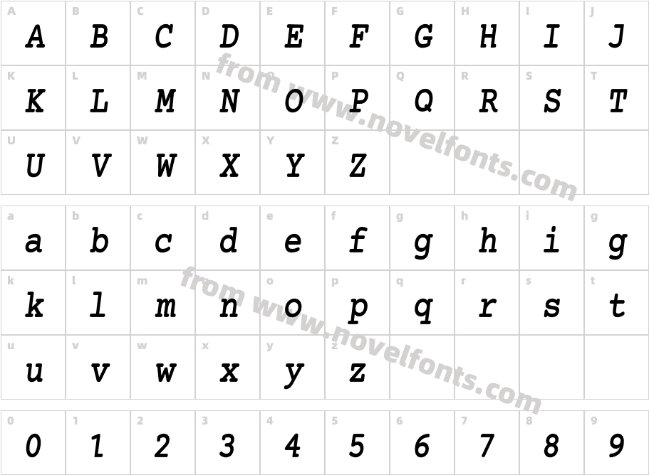 Mechanical Bold Condensed ObliqueCharacter Map