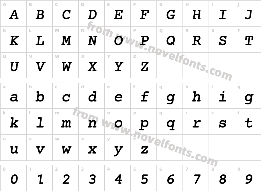 Mechanical Bold ObliqueCharacter Map