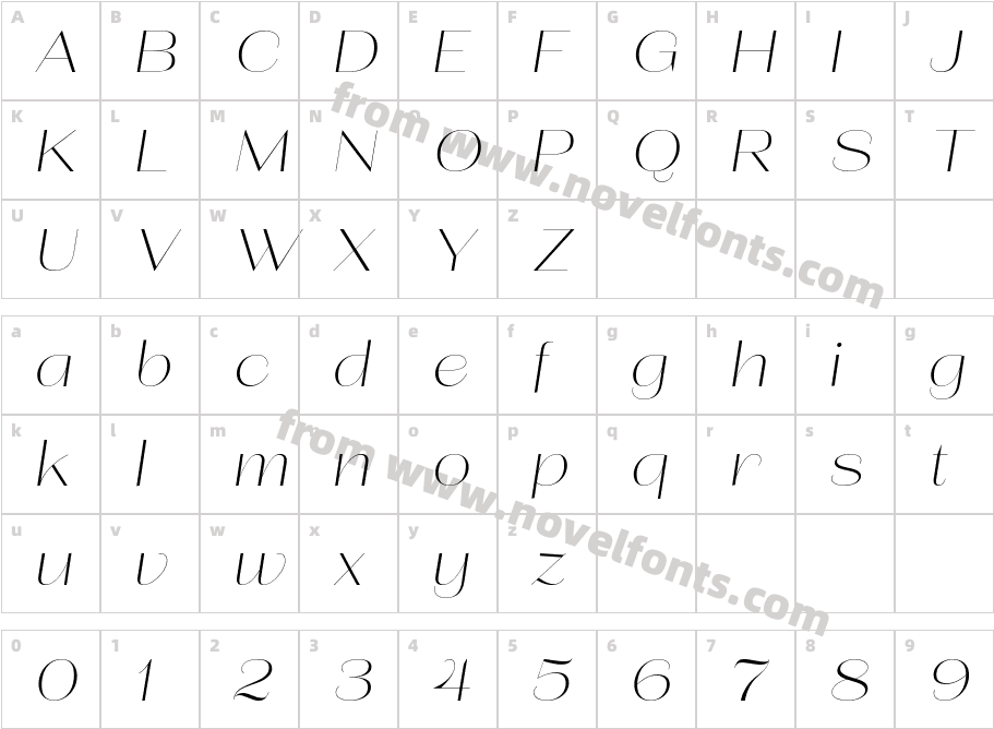 Lust Sans Thin ItalicCharacter Map