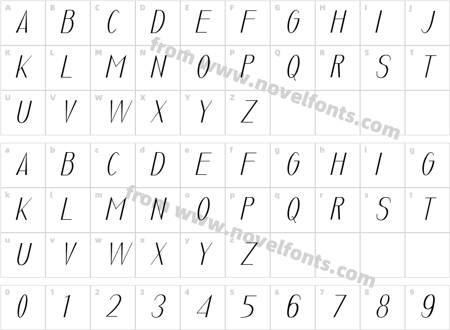 Luxuria Extra Light ItalicCharacter Map