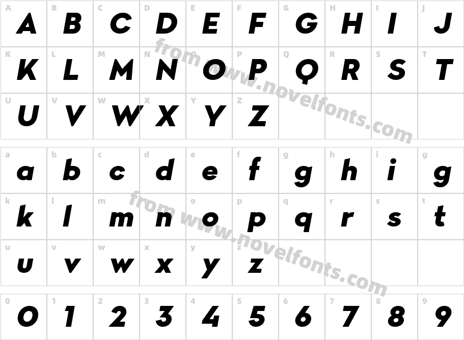 Lydia Sans Extrabold ItalicCharacter Map