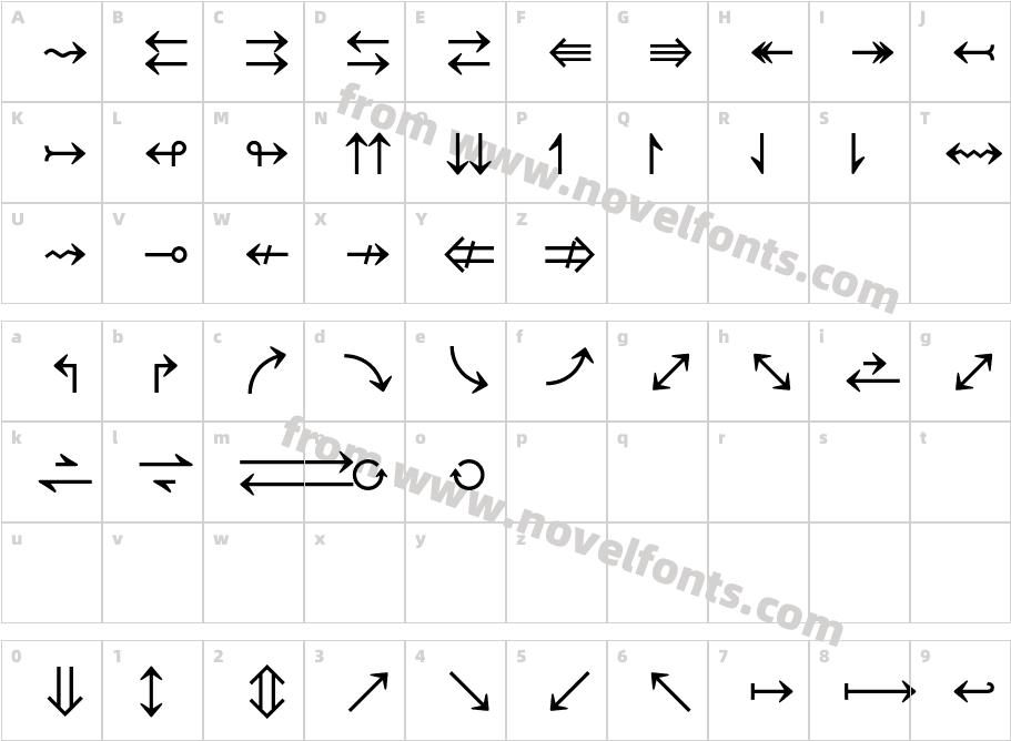 M Ma ArrowSS RegularCharacter Map