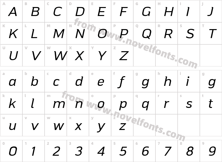 MAINLUX Medium ItalicCharacter Map