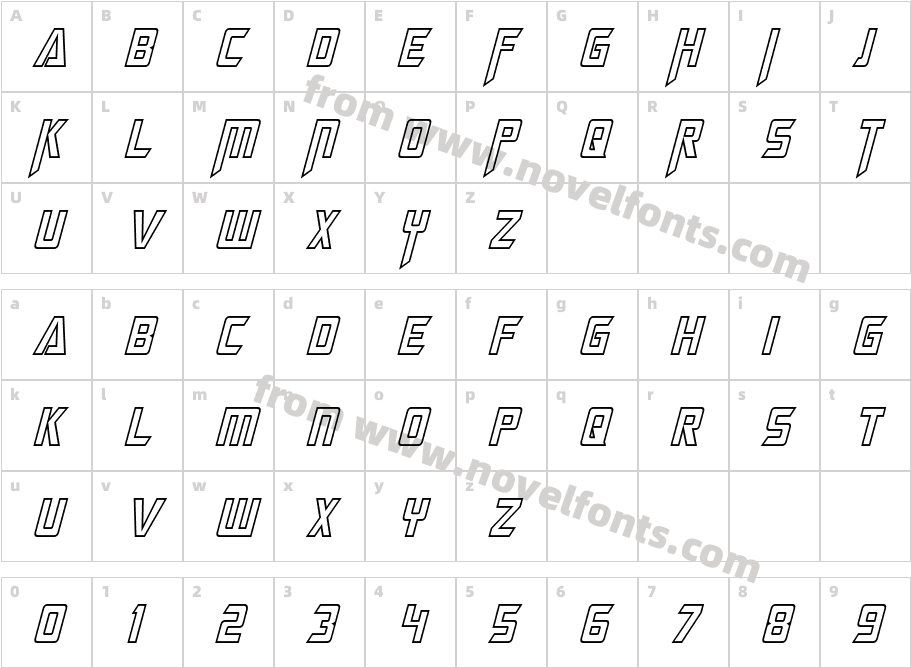 Megatron Hollow Condensed ItalicCharacter Map