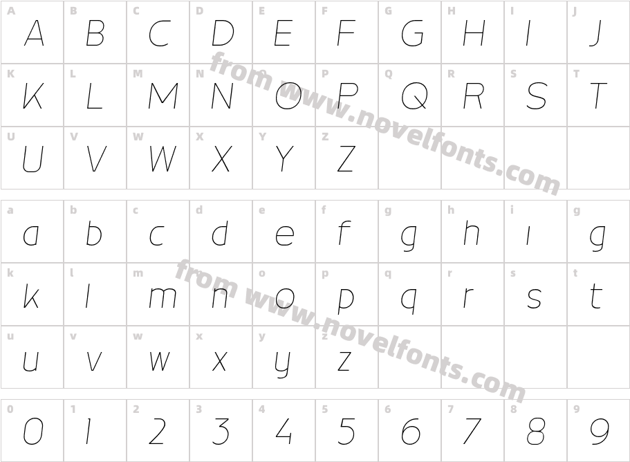 MBF Neutral Jack Extra Light ItalicCharacter Map