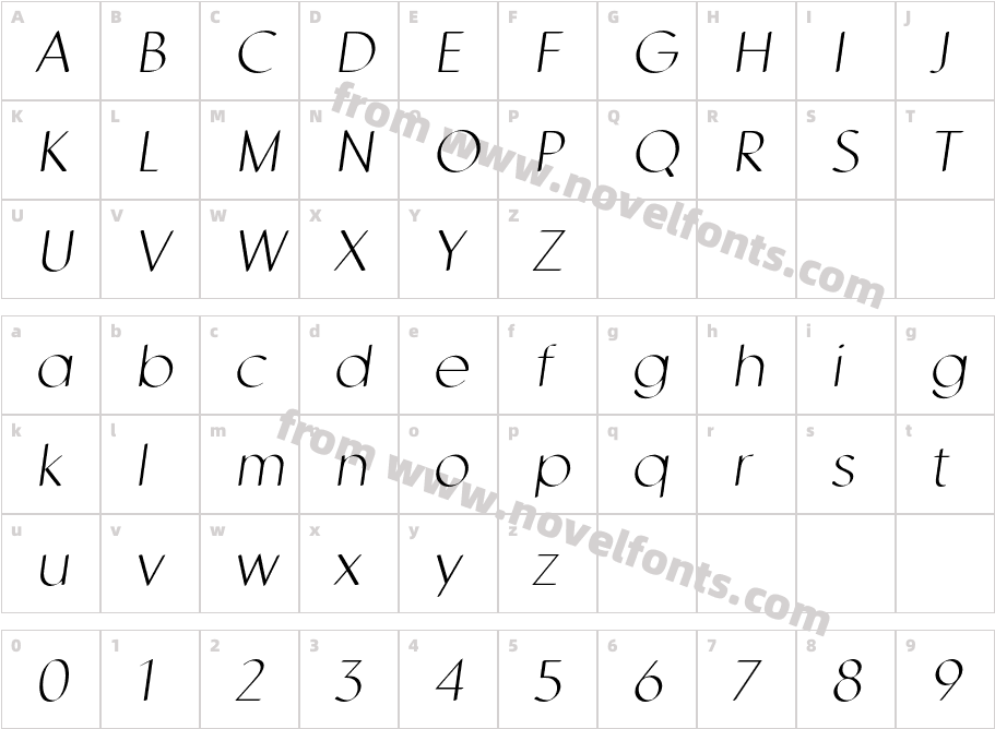 MDPEN Thin ItalicCharacter Map