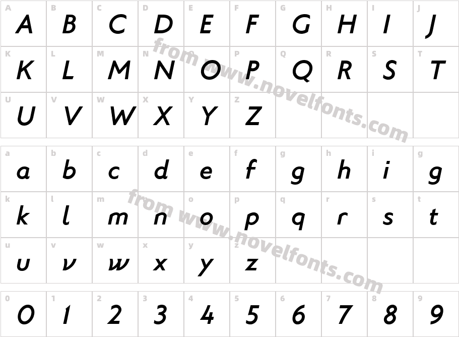 MTT Roma Medium ItalicCharacter Map