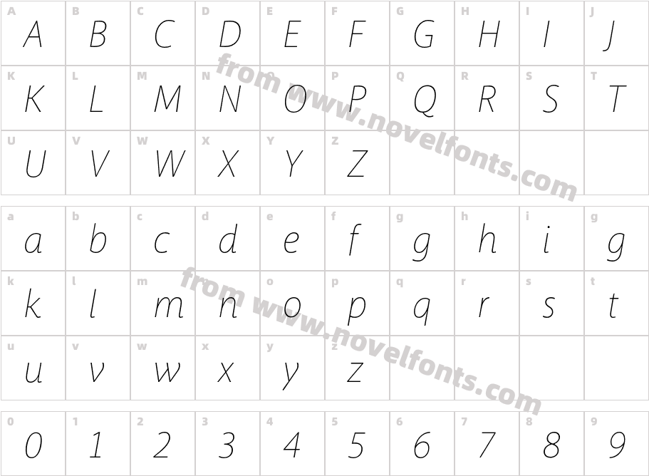 Macha Thin ItalicCharacter Map