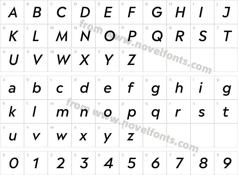 Madera W04 Medium ItalicCharacter Map