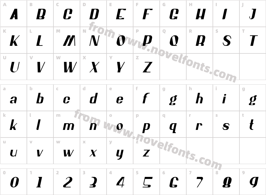 Mafgarious ItalicCharacter Map