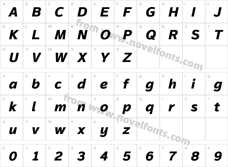 Magnum Sans W01 Extra Bold ItCharacter Map