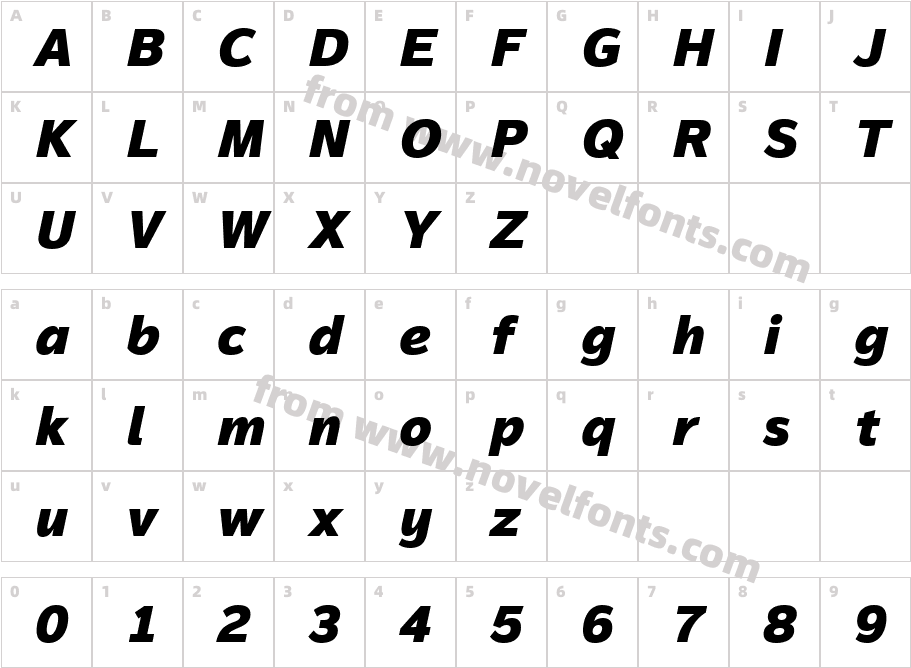 Magnum Sans W01 Heavy ItalicCharacter Map