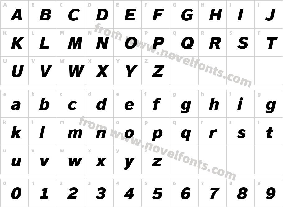 Magnum Sans W01 Heavy ObliqueCharacter Map
