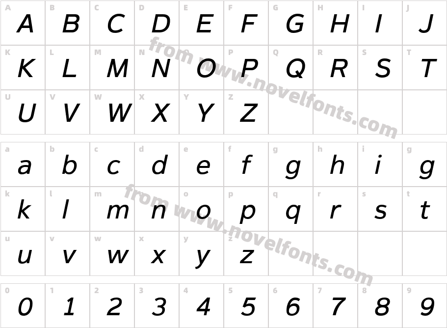 Magnum Sans W01 Medium ObliqueCharacter Map
