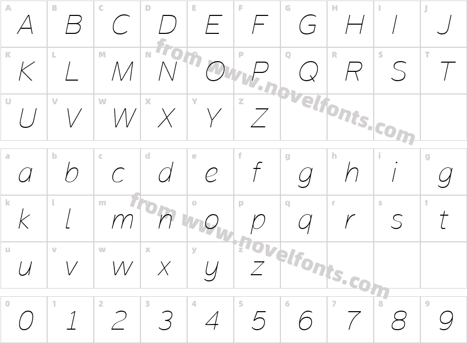 Magnum Sans W01 Thin ItalicCharacter Map