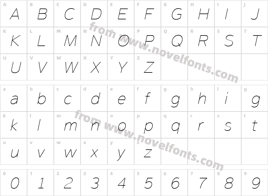 Magnum Sans W01 Thin ObliqueCharacter Map
